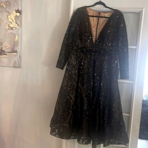 Nwt Mac Duggal Embellished A-Line Cocktail Dress in black / Nude
